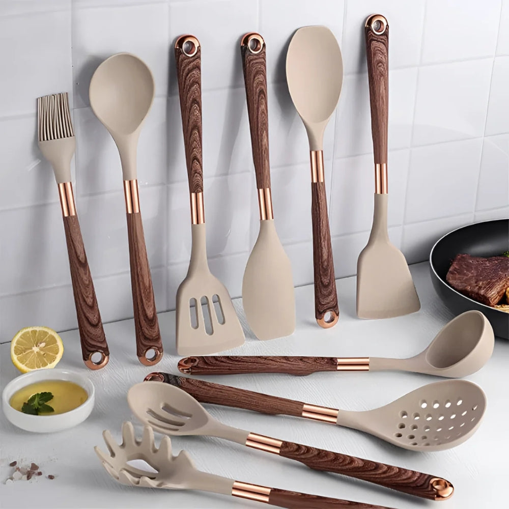 Silicone Cooking Utensils Set – Heat-Resistant – Multi-Color – 10 Pieces – Luxe Collection 0