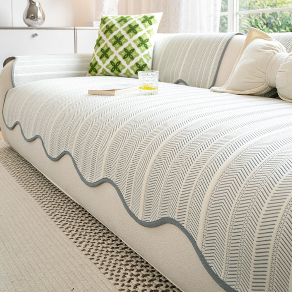Sofa Cover – Herringbone Pattern – Soft Microfiber Blend – Gray – Universal Fit – Aurivelle 3