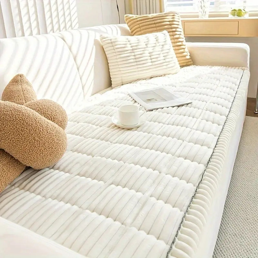 Sofa Cover – Plush Flannel Fabric – Cream – Standard Size – Home Collection 2