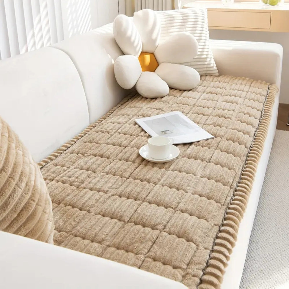 Sofa Cover – Plush Flannel Fabric – Cream – Standard Size – Home Collection 3