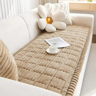 Sofa Cover – Plush Flannel Fabric – Cream – Standard Size – Home Collection 3