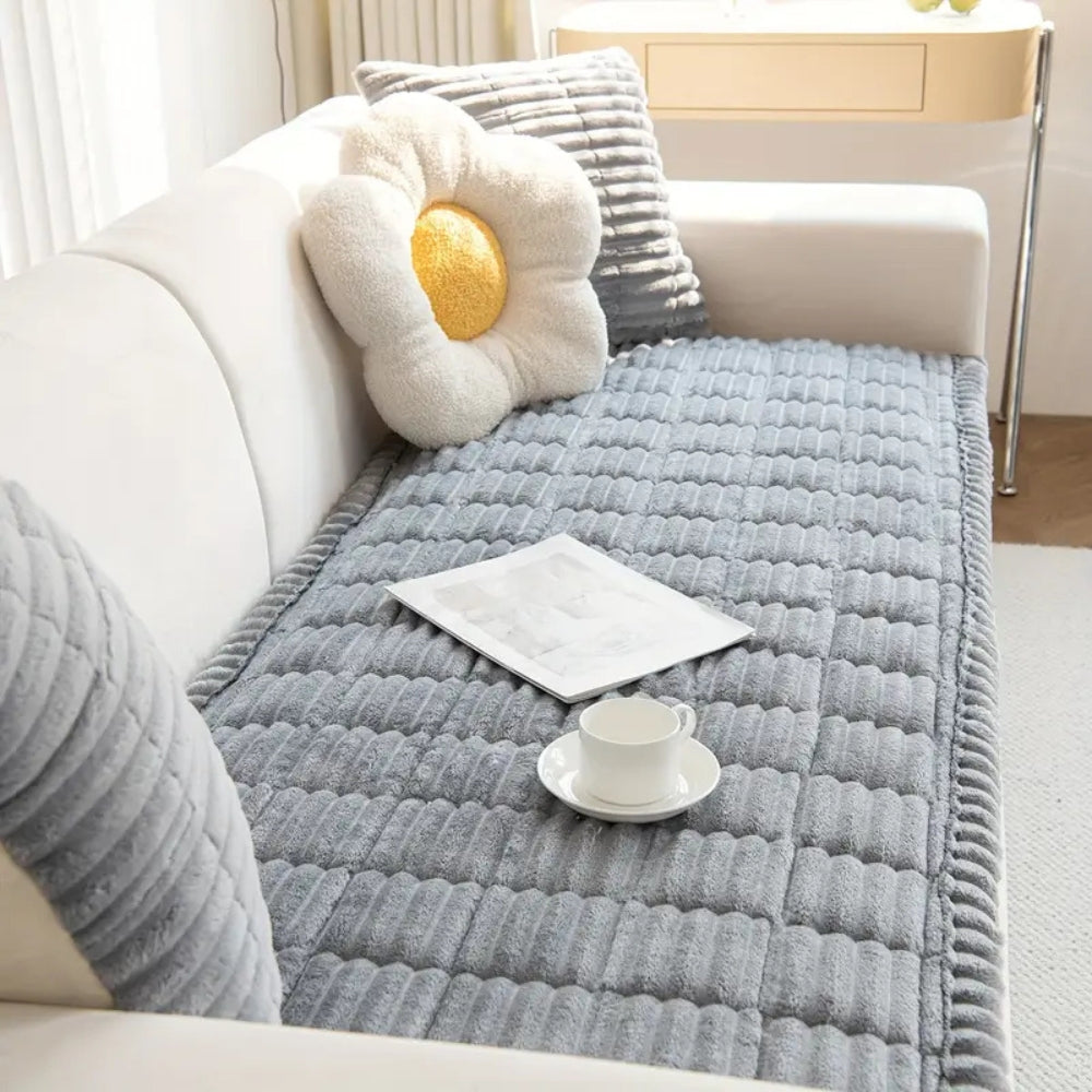 Sofa Cover – Plush Flannel Fabric – Cream – Standard Size – Home Collection 5