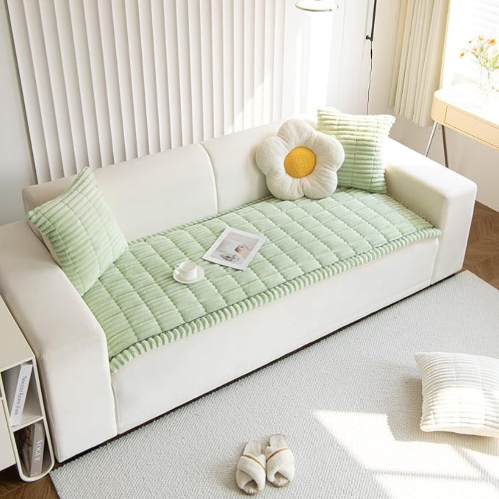 Sofa Cover – Plush Flannel Fabric – Cream – Standard Size – Home Collection 8
