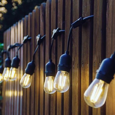 Solar Festoon Lights – Remote Control – Weatherproof – Black – 15 Metres – GardenBrite™ 0