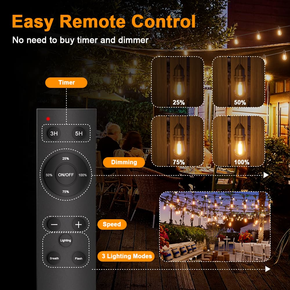 Solar Festoon Lights – Remote Control – Weatherproof – Black – 15 Metres – GardenBrite™ 6