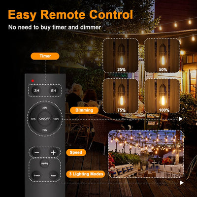 Solar Festoon Lights – Remote Control – Weatherproof – Black – 15 Metres – GardenBrite™ 6