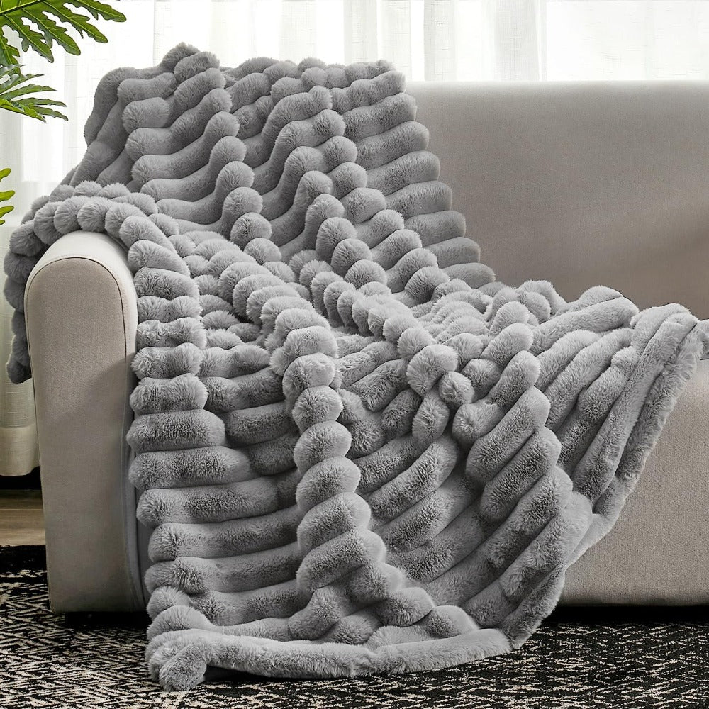 Throw Blanket – Plush Ribbed Texture – Premium Fabric – Gray – 50 x 60 – Cloud Nine 1
