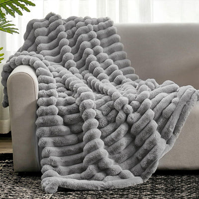 Throw Blanket – Plush Ribbed Texture – Premium Fabric – Gray – 50 x 60 – Cloud Nine 1