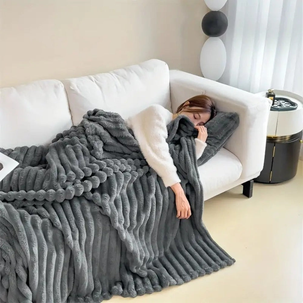 Throw Blanket – Plush Ribbed Texture – Premium Fabric – Gray – 50 x 60 – Cloud Nine 2