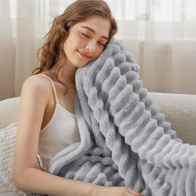 Throw Blanket – Plush Ribbed Texture – Premium Fabric – Gray – 50 x 60 – Cloud Nine 4