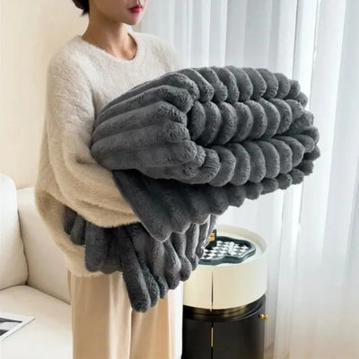 Throw Blanket – Plush Ribbed Texture – Premium Fabric – Gray – 50 x 60 – Cloud Nine 7