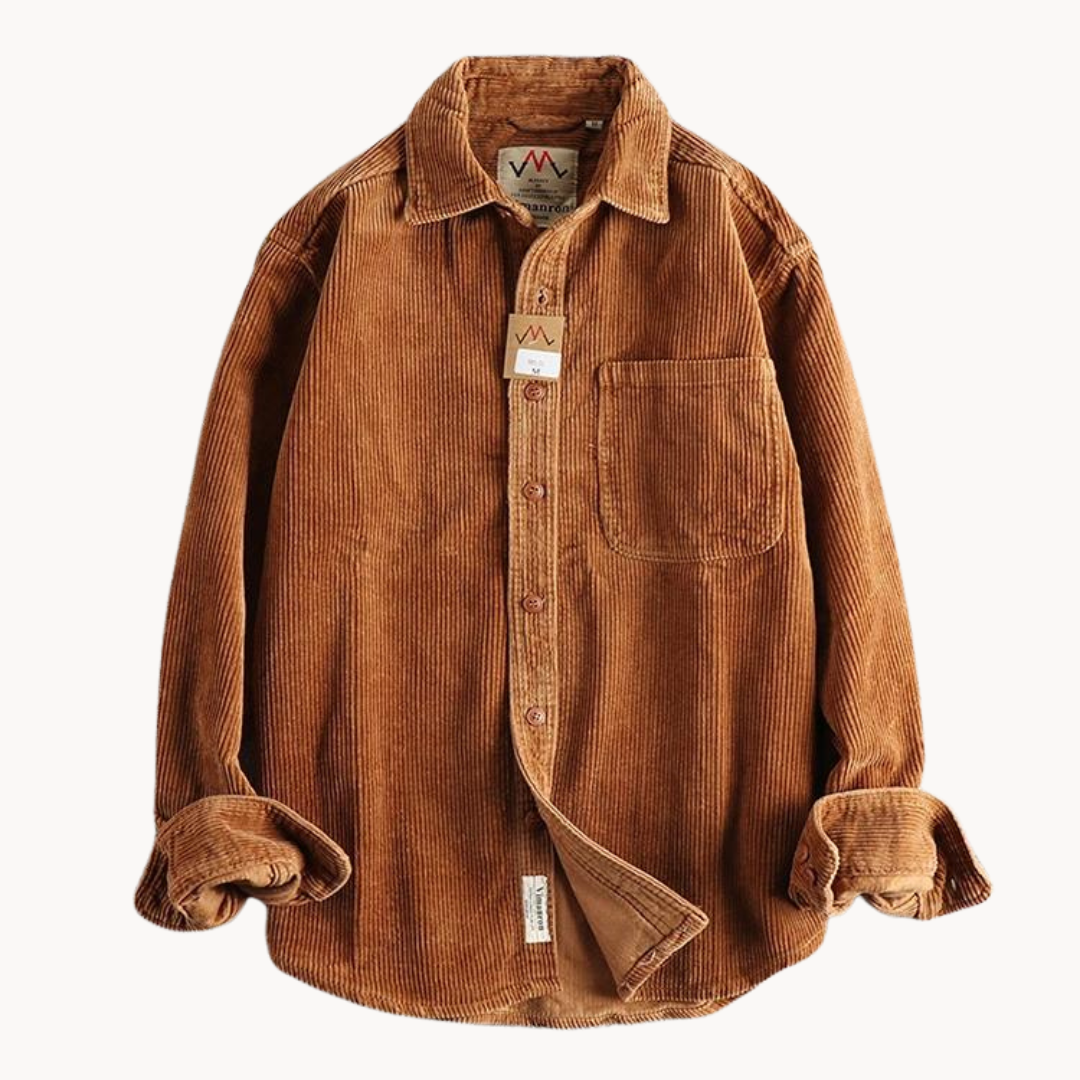 Tommy – Classic Corduroy Men's Shirt – Durable Cotton – Brown 0