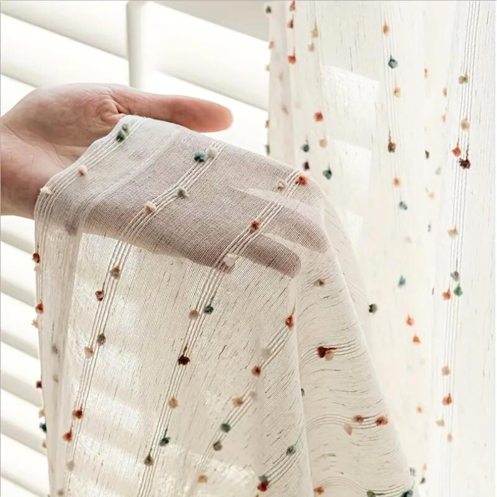 Tulle Curtain – Rainbow Embroidery – Semi-Sheer Fabric – Multicolor – Standard Size – Sugar Bean 0