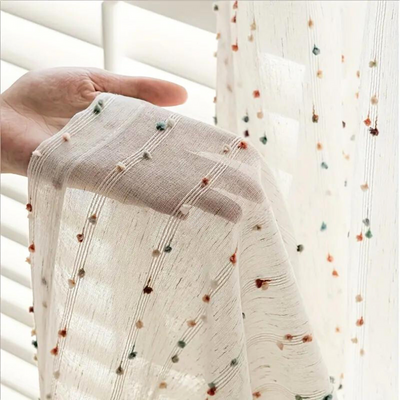 Tulle Curtain – Rainbow Embroidery – Semi-Sheer Fabric – Multicolor – Standard Size – Sugar Bean 0